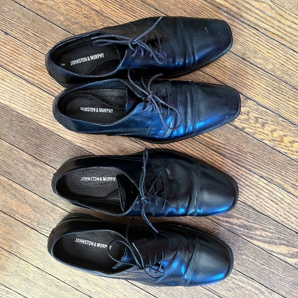 Johnston & Murphy TWO Pairs Black Cap Toe Oxford Dress Shoes -Men's Size 11M